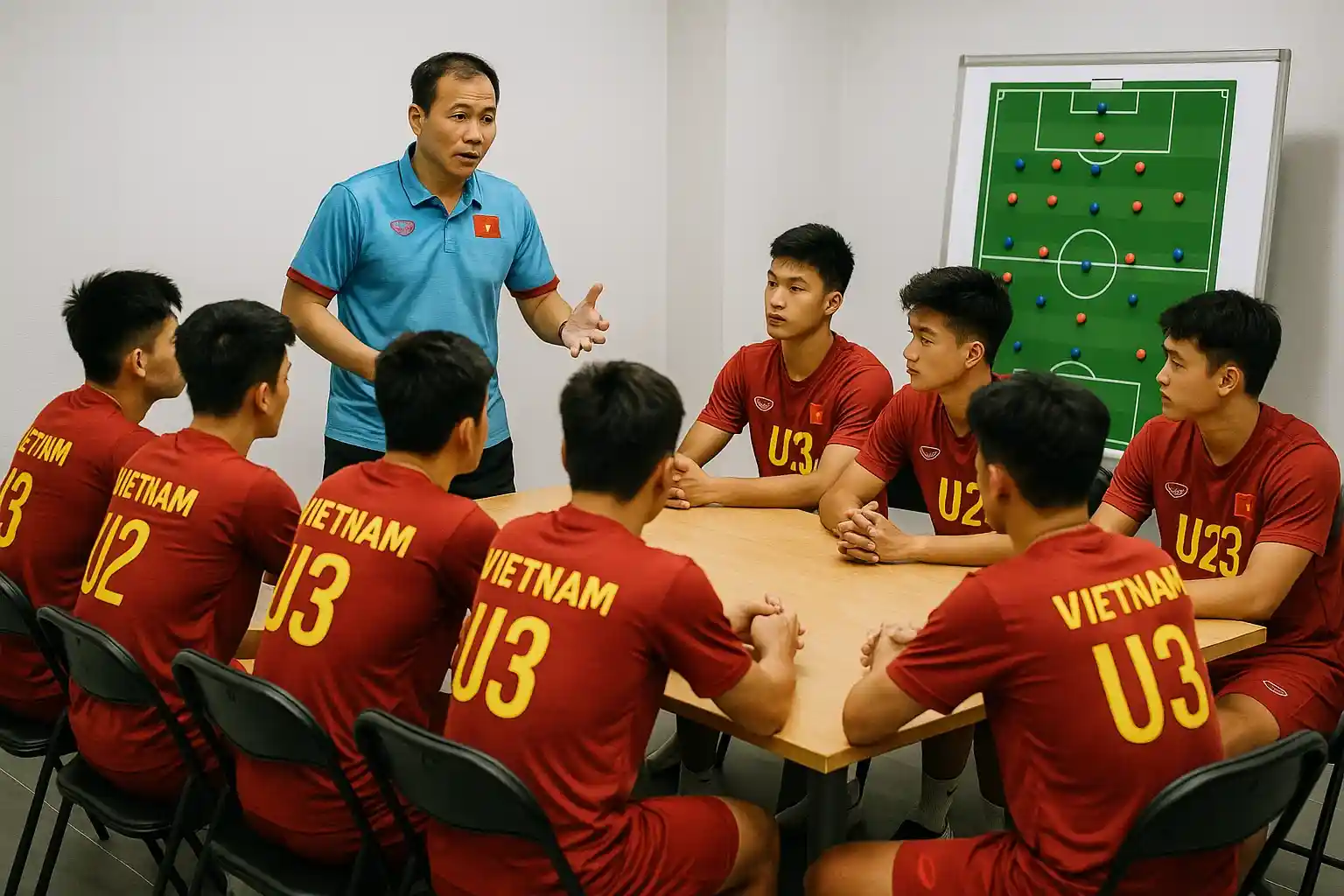 HLV U23 Việt Nam họp chiến thuật sau buổi tập hồi phục